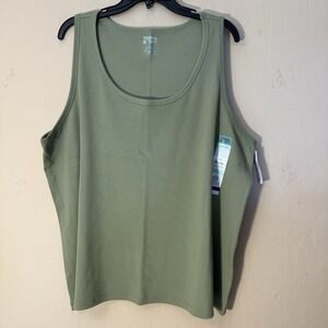 Terra & Sky Tank Top Women 3X(24W-26W) Green Ribbed Stretch Sleeveless Shirt NEW